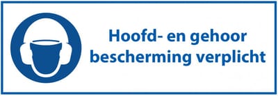Hoofd- en gehoorbescherming verplicht tekstbord - kunststof 200 x 75 mm