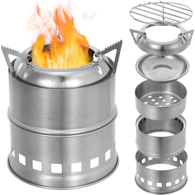 GELLDG Draagbare houtkachel - Opvouwbaar - Campingfornuis - Windbestendige roestvrijstalen kachel - Geschikt voor kamperen, barbecues, picknicks en andere buitenactiviteiten.