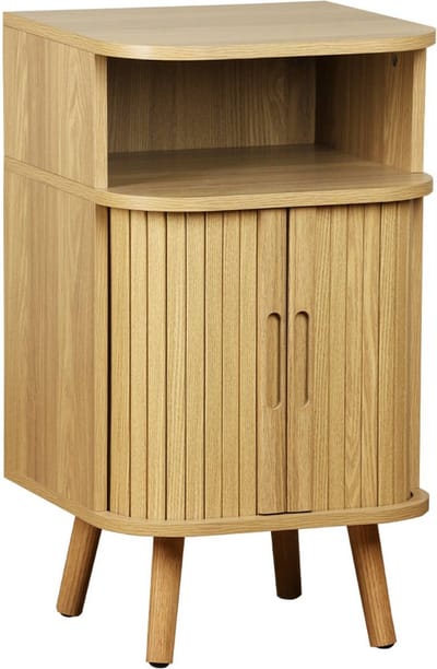 sweeek - Nachtkastje 2 schuifdeuren + 1 vak houtlook gegroefd, l 40 x d 40 x h 70cm