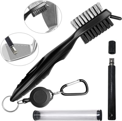 Golf Borstel en Sharpener voor Golfclubs, Dubbelzijdige Nylon en RVS, Inclusief Aluminium Carabiner, Ideaal voor Golfaccessoires en Cadeaus