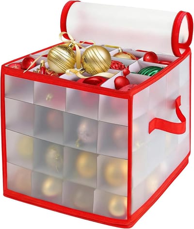 Opbergdozen Kerstdecoratie - Ballen Opbergbox - Feestdagen Opslag - Waterdicht Dubbele Rits - 64 Vakken
