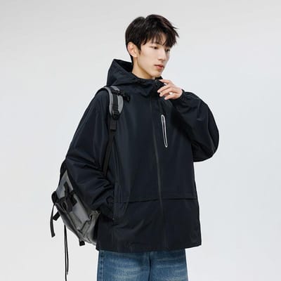 Veste coupe-vent ample à capuche pour homme, début d'automne XXXL black