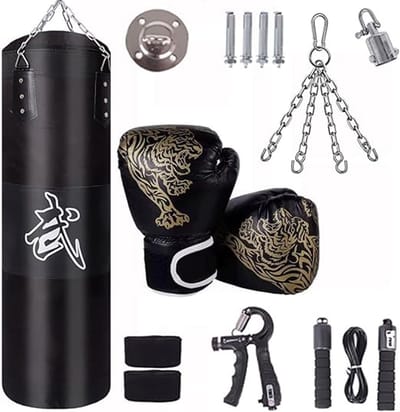 Bokszak voor Volwassenen 100 cm – Complete Set met Handschoenen en Bandages – 360° Draaibare Ketting – Voor Muay Thai, MMA en Vechtsport Training