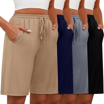 4-Delige Bermuda Shorts voor Dames met Trekkoord en Elastische Tailleband, Casual, Wijde Pijpen, Ideaal voor Zomer en Vrije Tijd