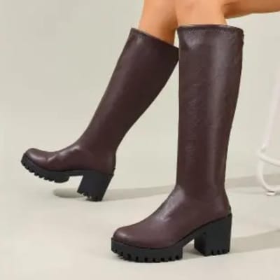 Herfst en Winter Nieuwe Ronde Neus Dikke Zool Retro Verhogende Mid-kuit Laarzen met Fluweel Warm en Comfortabel Modeshow Laarzen 35 black