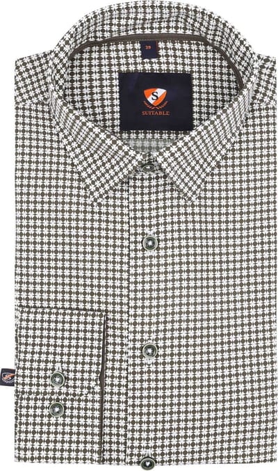 Suitable Overhemd Print Groen - Maat 39 - Heren - Casual Shirt