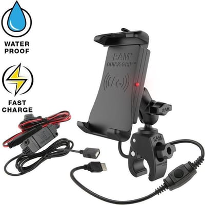 RAM® Quick-Grip Wireless Charging Motor Houder met RAM® Tough-Claw Mount - zwart