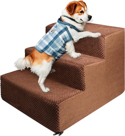 Huisdierentrap voor kleine honden en katten - afneembaar en wasbaar, pluche hoes, 4 treden, bruin