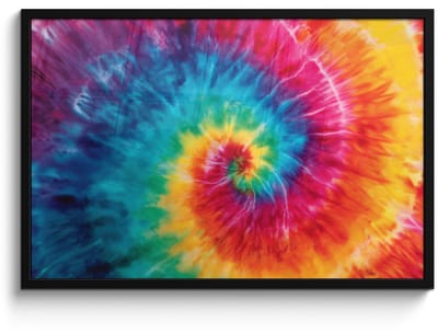 Poster in lijst - Fotolijst 90x60 cm - Posters - Regenboog - Tie dye - Kleurrijk - Blauw - Posterlijst zwart - Decoratie - Wanddecoratie woonkamer - Muurdecoratie slaapkamer