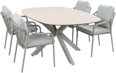 5-delige tuinset | 4 Parijs tuinstoelen (Latte/Camel) | Tuintafel Malaga 180x115cm (Camel)