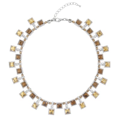 Behave – Statement ketting dames zilverkleur – Bruine glasstenen – Feestelijk – 34 + 5 cm