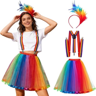 Kleurrijk Tutu Kostuum voor Dames met Hoofdband en Schouderbanden - Perfect voor Carnaval, Halloween en Themapartijen