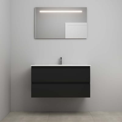 On-Line Badkamermeubelset - 100 cm - Voorgemonteerd - Porseleinen Wastafel - 1 Kraangat - Spiegel met LED-Verlichting - Mat Zwart