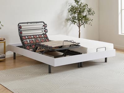 Vente-unique Handmatig verstelbare bedbodem met 2x28 contactplaatjes decoratief van wit hout YSMÉE - 2x80x200cm - motoren OKIN