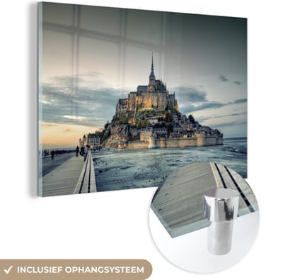 ® Glasschilderij 180x120 cm - Schilderij acrylglas - Kasteel - Frankrijk - Zee - Foto op glas - Muurdecoratie woonkamer - Wanddecoratie slaapkamer - Schilderijen