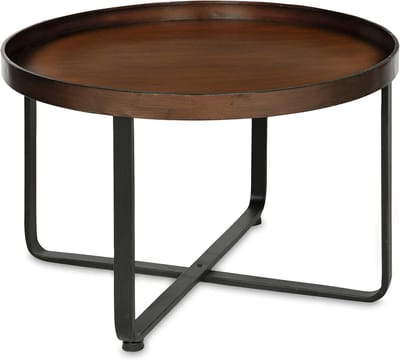 Metalen Salontafel - Ronde Tafel - Woonkamer Decoratie - Tweekleurige Afwerking - Diameter 71 cm - Brons Zwart