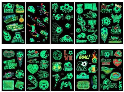 Dailygoody - Lichttatoeages voor kinderen - Voetbal - Oplichtend in het donker - 10 vellen - Kindertatoeages - Perfect voor schoolkinderen - Cadeau vo..