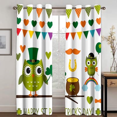 Cartoon St. St. Patrick's Day Vakantiegordijnen Voor Kinderen Jongens Gordijnen Woonkamer Slaapkamer Raam Groen Cortinas Huisdecoratie 100W130H(CM)40x51in&Grommet Top