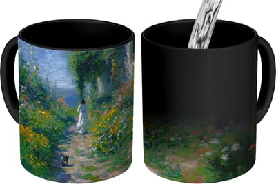 Magische Mok - Foto op Warmte Mokken - Koffiemok - Kat - Vrouw - Bloemen - Huis - Magic Mok - Beker - 350 ML - Theemok