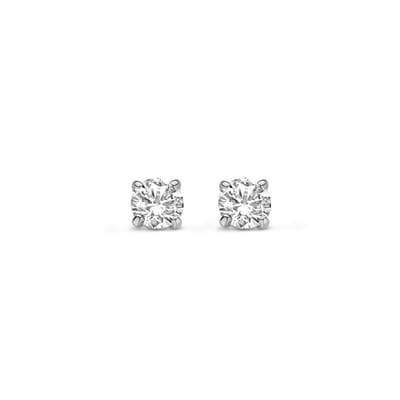 New Bling 9NBG-0620 Witgouden Oorknopjes met Zirkonia - 4mm - 4 Pootjes Chatonzetting - 14 Karaat - Witgoud