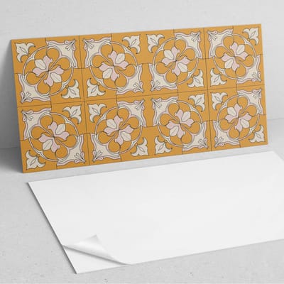 Coloray Wandpanelen Zelfklevend - Bloemenpatroon in mozaïek PVC Wandpaneel - 100 cm x 50 cm - Oranje Wandbekleding Zelfklevend - 1 stuk - Texturen Wandpanelen Zelfklevend - Wandbord Keuken - Wandpaneel Badkamer