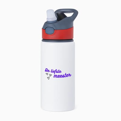 Hacebo® - de liefste meester waterfles met rietje rood - Meester - de liefste meester - meester - verjaardagscadeau - verjaardag - cadeau - afscheidscadeau - geschenk - leuke cadeau - kado - gift - meesterdag - water fles - 650ML