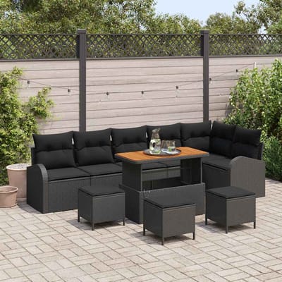 vidaXL - Tuinbank - Set - 10 - st - 9-Aantal - zitplaatsen - Zwart