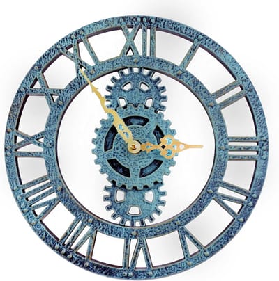 SNJY® Wandklok Industrieel Buiten en Binnen- Klok Muur - Ronde Klok Modern - Tuinklok - 30 cm - Groen/Blauw