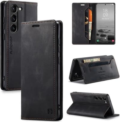 Luxe Flip Case met RFID Bescherming Kaarthouder en Magneetsluiting voor Samsung Galaxy S23 Plus _ Zwart