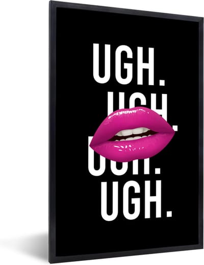 Fotolijst incl. Poster - Kinderen - Spreuken - Mond - Quotes - Ugh. Ugh. Ugh. Ugh - Roze - 40x60 cm - Posterlijst