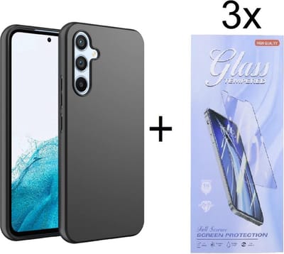 Silicone Soft Back Cover Hoesje Geschikt voor: Samsung Galaxy A54 5G - Zwart + 3X Tempered Glass Screenprotector - ZT Accessoires