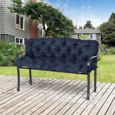 MEUNIQ 3-zits tuinbankkussen 150 x 98 x 8 cm met rugdeel en 6 bevestigingsbanden, polyester bankkussen voor tuinbank of schommelbank, blauw