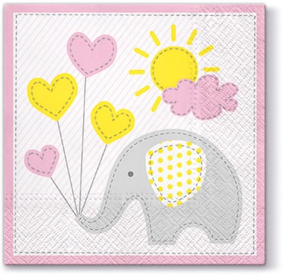 Dekoratief | Pakje 20 servetten 'Cute elephant, light pink' 33x33cm | A701253