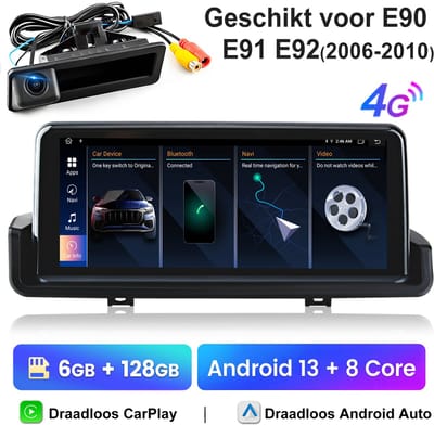 Junsun Andriod Autoradio Geschikt voor BMW E90 E91 E92 2006-2010 Geen systeem , 6GB+128GB, Achteruitrijcamera, Draadloze CarPlay & Andriod Auto, Bluetooth, GPS-navigatiesysteem, WIFI & 4G & USB & SWC, 10.25 inch Touchscreen, Octa-core processor