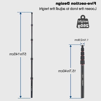 Statiefverlengstuk 145 cm van aluminium, 5-delige telescopische monopod met schroefdraad voor camera, gimbal en smartphone accessoires