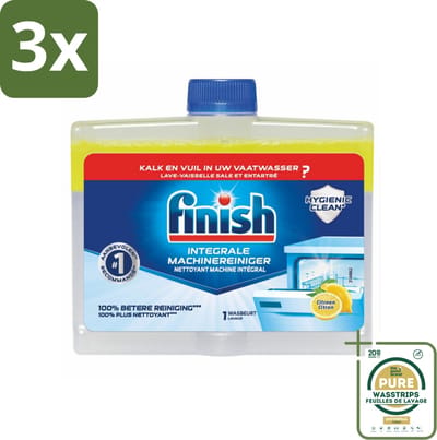 3 x Finish - Integrale Machinereiniger - Hygienic Clean - Anti-Kalk & Anti-Vuil - Citroen - 250ml - Grootverpakking - Vaatwasmachinereiniger - Vaatwasmachine Reinigen - Kalkverwijderen - Vetverwijderen - Vaatwasser Reinigen