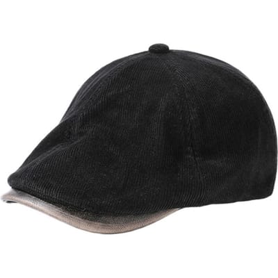 Casquette gavroche en velours côtelé rétro pour l'automne et l'hiver, Casquette gavroche style britannique, Casquette à visière plate artistique style rue japonaise pour hommes black
