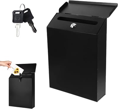 SnelShoppen - Afsluitbare Brievenbus voor Wandmontage, Rustieke IJzeren Brievenbus met Slot en 2 Sleutels, Gepersonaliseerd, 29 x 22 x 6,5 cm, Zwart v