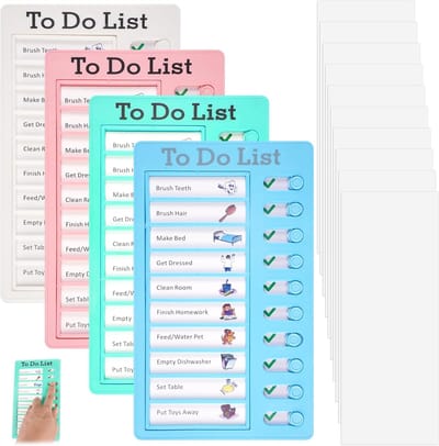 4 Stuks Memo Checklistboards, 20 x 12 cm Doe-Het-Zelf To Do List Checklist Board, Afneembare Karweitkaart Memoborden, Herbruikbaar Draagbare Checklist Boardsboards met 10 Verwisselbare Lege Papieren