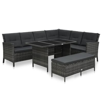 vidaXL - 3-delige - Loungeset - met - kussens - poly - rattan - grijs