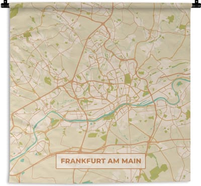 Wandkleed - Wanddoek - Frankfurt am Main - Plattegrond - Kaart - Vintage - Stadskaart - 180x180 cm - Wandtapijt
