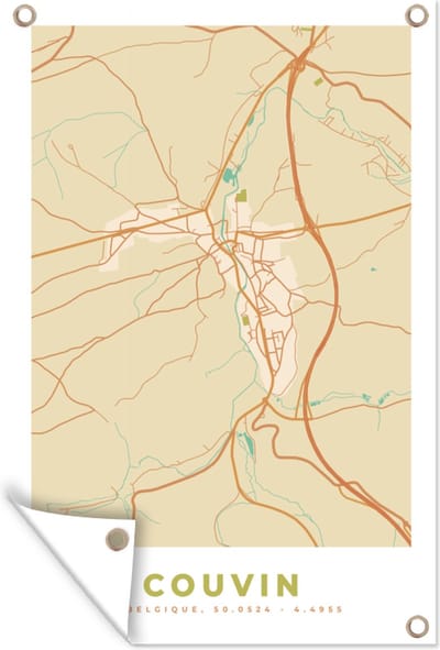 Muurdecoratie Kaart - Stadskaart - België - Plattegrond - Couvin - 120x180 cm - Tuinposter - Tuindoek