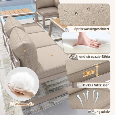 Tuinmeubelset 16-Delige Loungeset 215x215x65,5 cm – Polyrotan Lounge met Zonneluifel, Verstelbare Rugleuning, Aluminium Frame & Kussens, Weerbestendig Balkon & Tuin Set Grijs – Laura