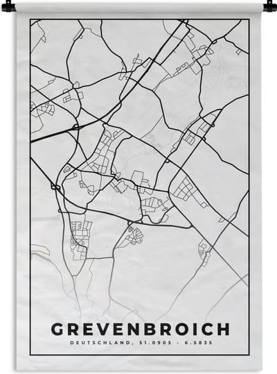 Wandkleed - Wanddoek - Grevenbroich - Plattegrond - Kaart - Stadskaart - 120x180 cm - Wandtapijt