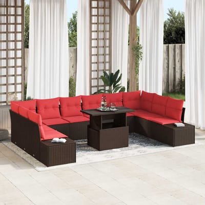 vidaXL - Tuinbank - Set - 11 - st - Bruin - en - Rood - poly - rattan