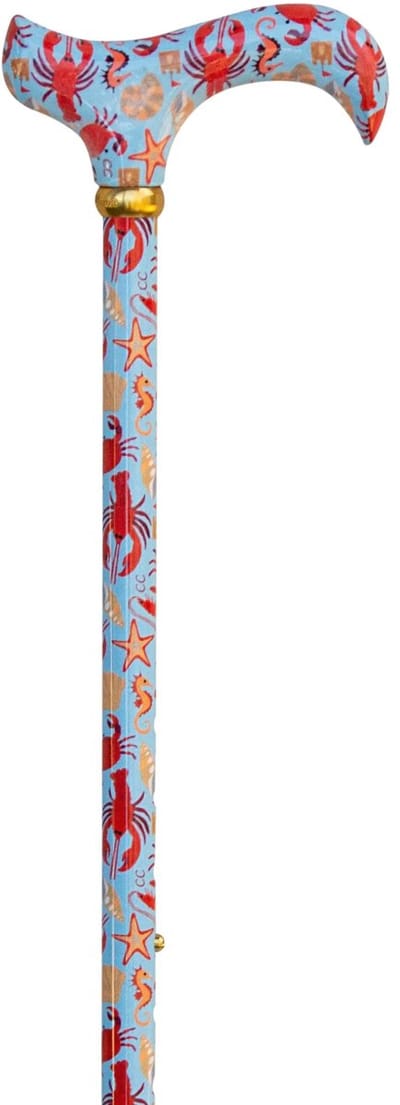 Classic Canes Verstelbare wandelstok - Zeedieren - Lichtblauw - Lengte 73 tot 95 cm - Aluminium - Houten derby handvat - Gewicht 265 gram - Diameter wandelstok 16 mm - Voor heren en dames - Wandelstok verstelbaar