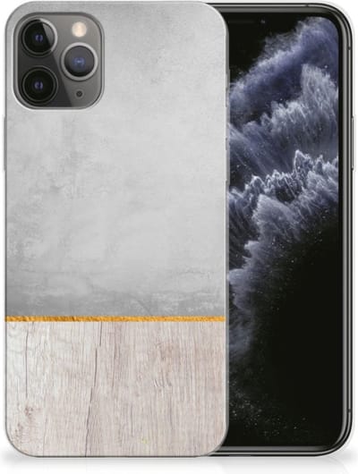 Apple iPhone 11 Pro Bumper Hoesje Wood Concrete