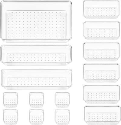 Lade-Opbergsysteem 15-Delige Set in 4 Maten - Doorzichtige Kunststof Lade Organizer voor Make-Up Keuken Badkamer en Kantoor - Modulair Inzetbaar