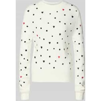 Tom Tailor Denim - Relaxed fit gebreide trui met borduursels - Maat XS - white black dots and hearts