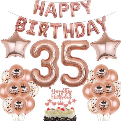Dailygoods- Ballonnen 35 Jaar Verjaardag - Folieballonnen 81,3 cm - Hartvormige Ballonnen 45,7 cm - Latex Ballonnen - Happy Birthday Decoratie - Verjaardagsmeisjesdecoratie - Verjaardagsballonnen